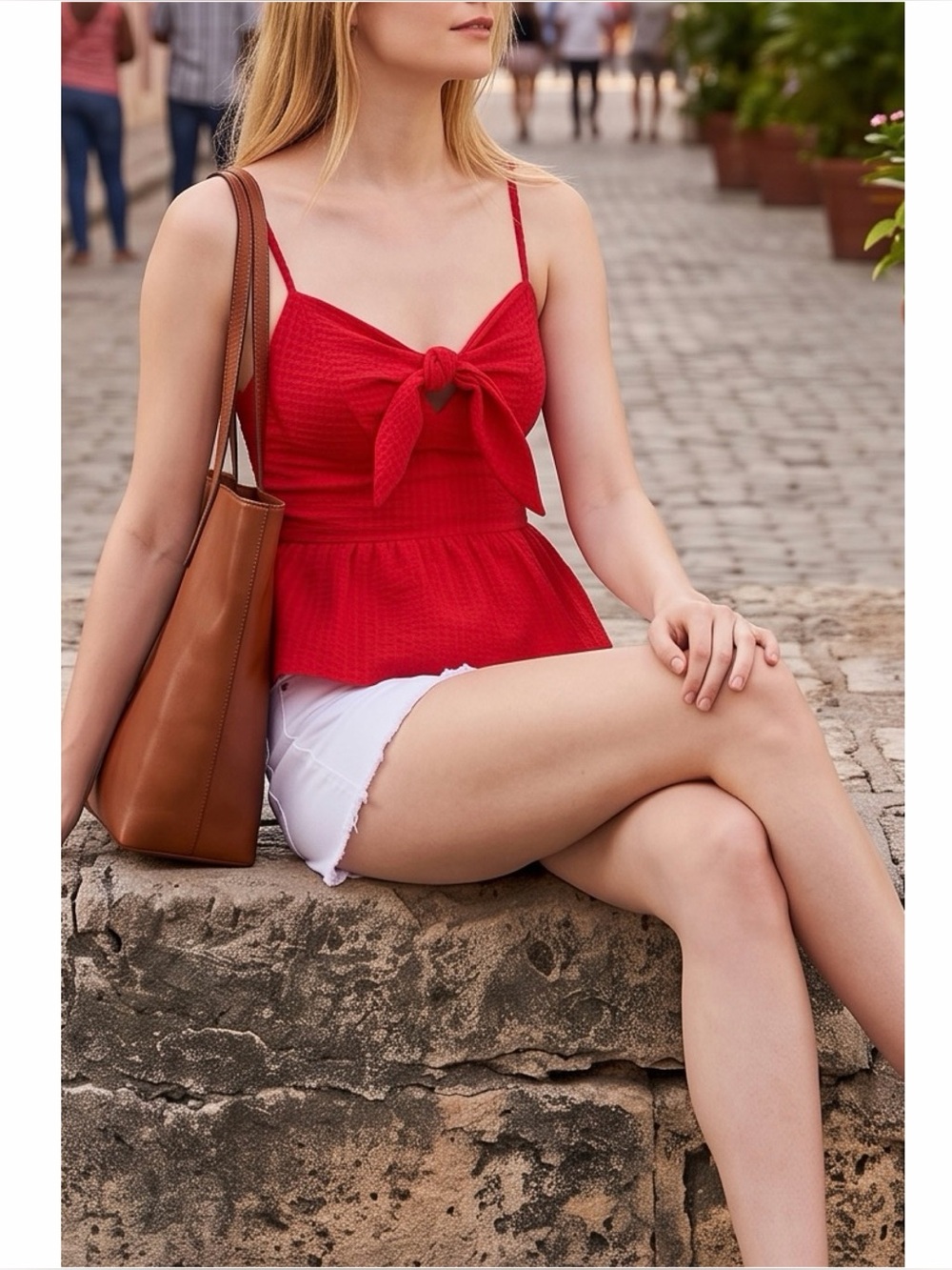 🆕 NWT LOFT Textured Tie Front Cami in Tango Red size S